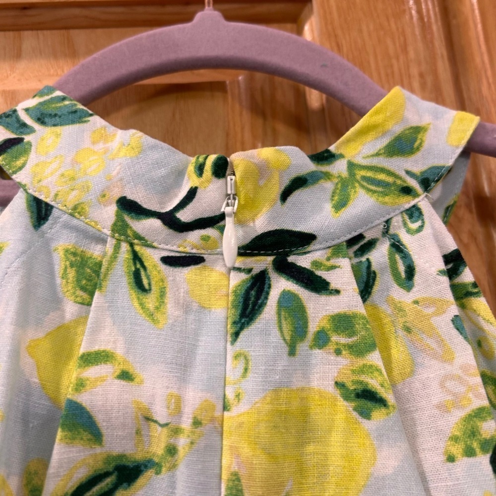 Lemon Print Sleeveless Halter Top Bow Neck Linen Blend Summer Cute Blouse XS - Picture 9 of 11